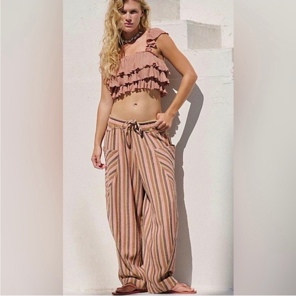 Free People Pink Striped Barrel Leg Freehold Pants